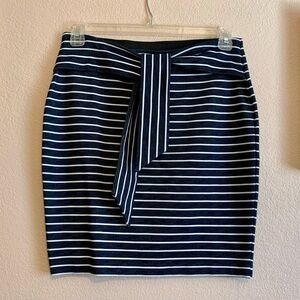 Perfect for summer! Navy blue + white striped stretch fabric fitted short skirt.